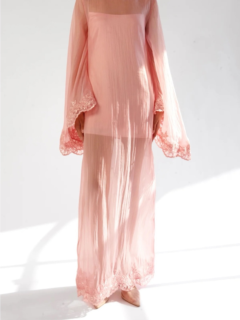 Yellow the Label Sheer Pink Lace-Trim Maxi Dress Soldout